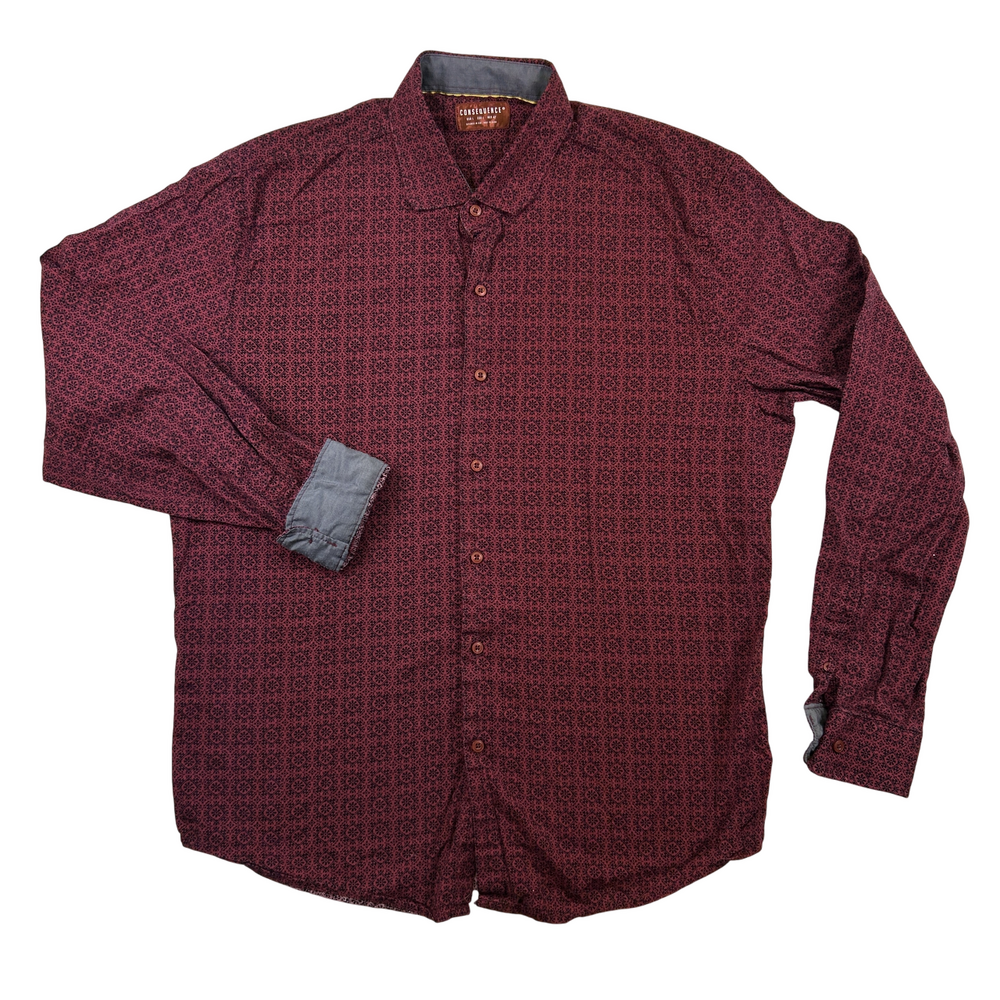 Consequence Shirt Mens Large Red Geometric Button-Up Stretch Casual Long Sleeve